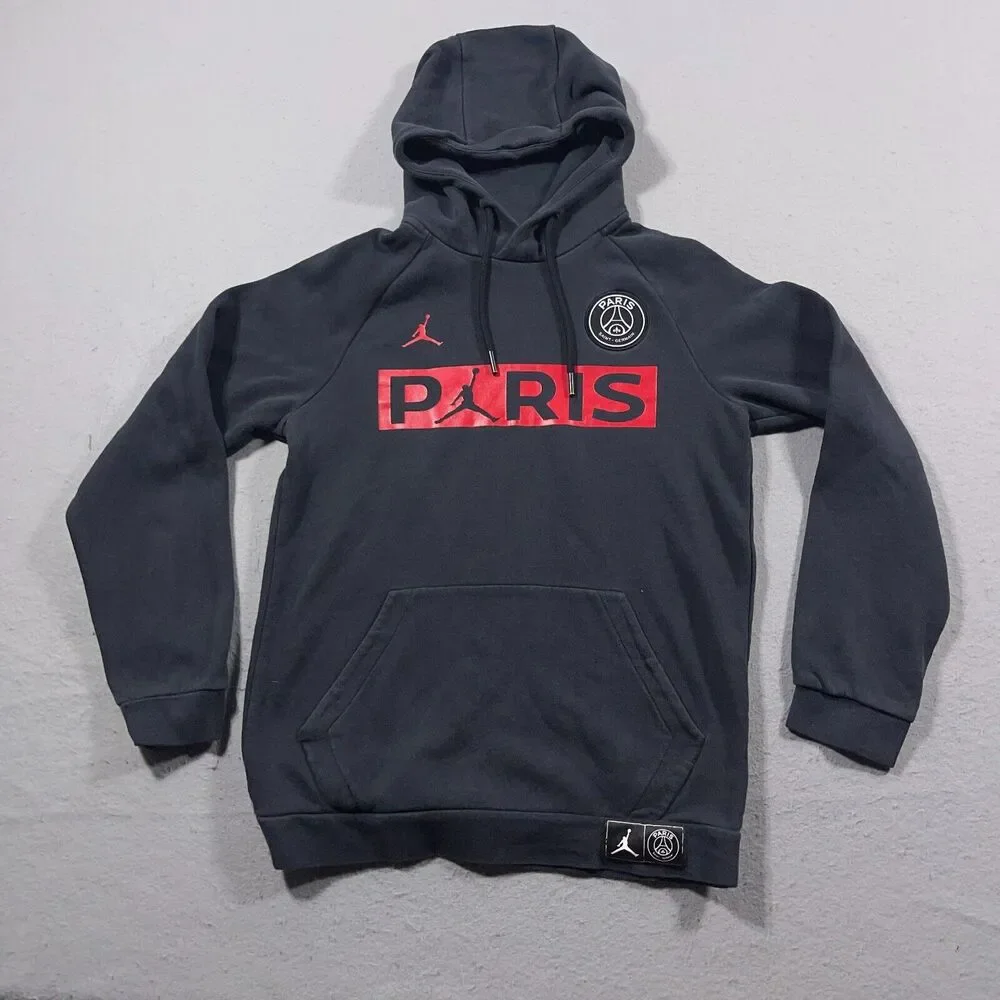 Nike Air Jordan + PSG Paris Saint Germain Pullover Hoodie Men Small Black Soccer